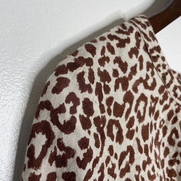 J Crew Multicolored 100% Linen Leopard Print Long Sleeve Blouse Size 10 Women's - Picture 3 of 6